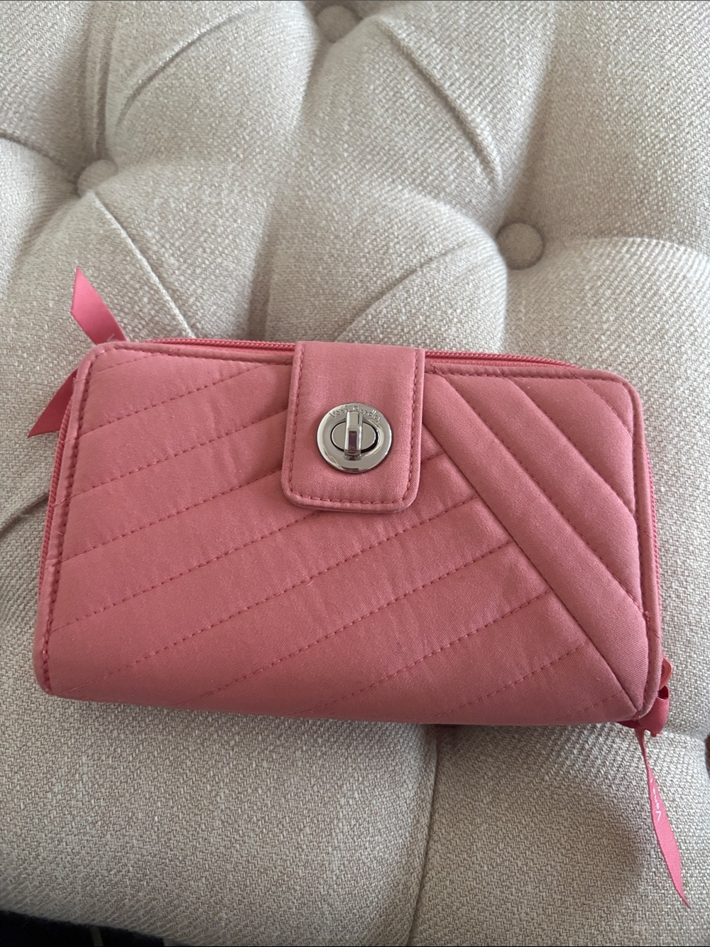 Vera Bradley Quilted Coral Pink Zip Wallet